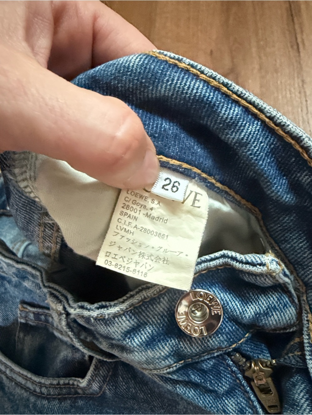 Loewe Medium Blue Straight-Leg Jeans with Tan Leather Patch - Picture 15 of 16